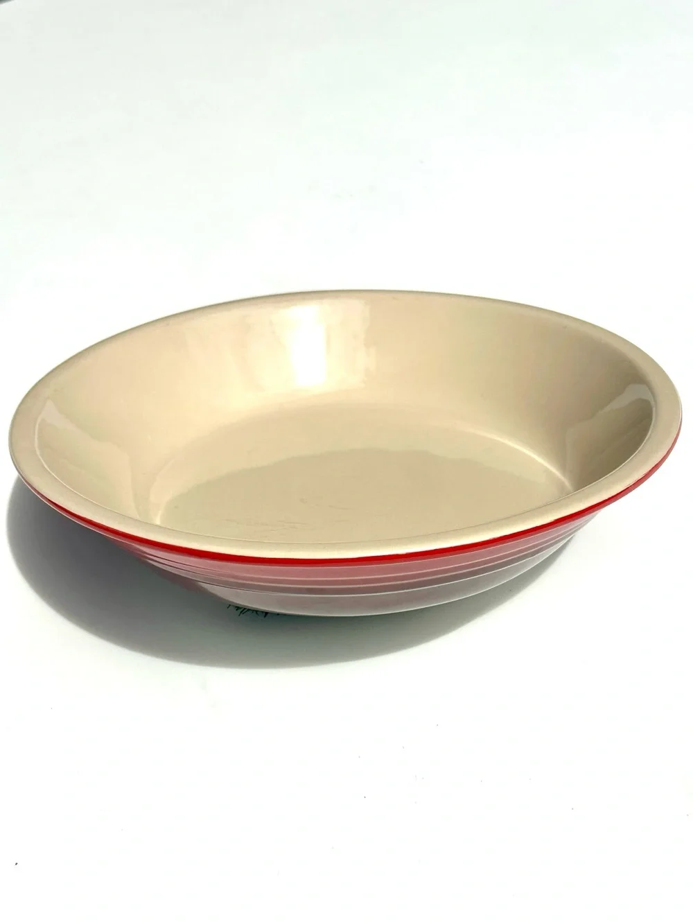 Le Creuset 9 3/4” Pie Dish Cerise Cream & Red Ombré Rim, Serving Bowl, 0403